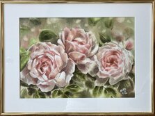 Marcela Bučeková, Ruže staroružové, akvarel 25x35 cm, zarámované 34x46 cm, 168 €