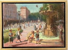 Michal Mach, Hviezdoslavovo námestie, Olejomaľba na plátne, 24x33 cm, zarámované 27x36 cm, 380 €