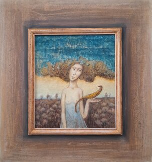Peter Marček, Posolstvo III, olejomaľba na dreve 26x30 cm, predané